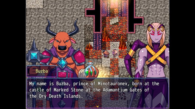Male furry demon warrior in a top-down fantasy interior — Cumming Hotel screenshot.