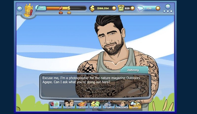Adult male character portrait during a dialogue scene — Men Bang screenshot.