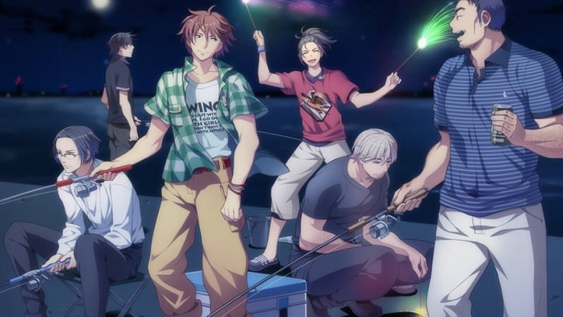 Group of male characters standing together in a party scene — No Thank You!!! screenshot.
