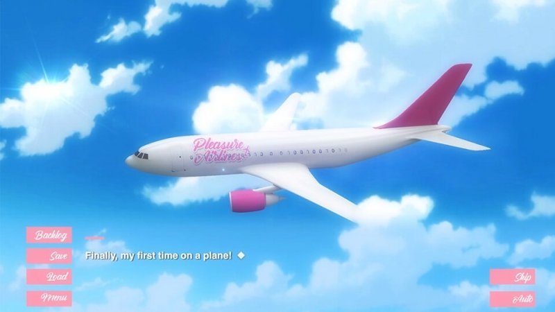 Passenger aircraft flying through a bright blue sky — Pleasure Airlines screenshot.