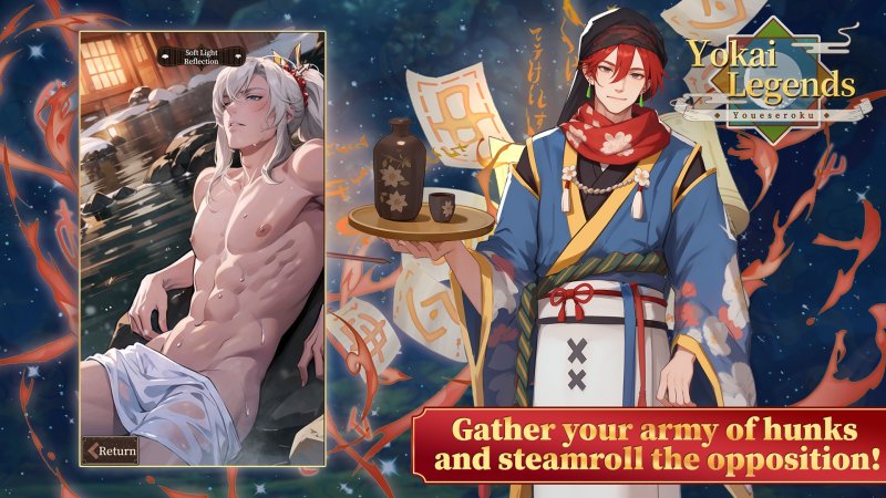Collectible character cards and summons in an illustrated RPG — Yokai Legends screenshot.